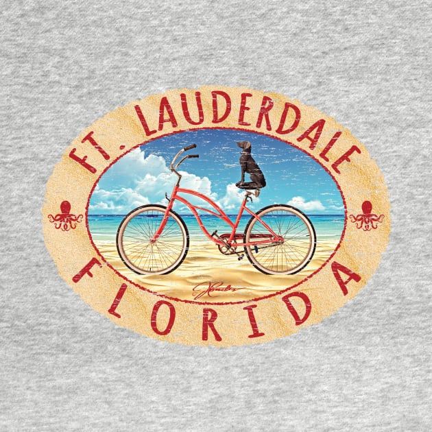 Ft. Lauderdale, Florida, Puppy on Cruiser Bike on Beach by jcombs